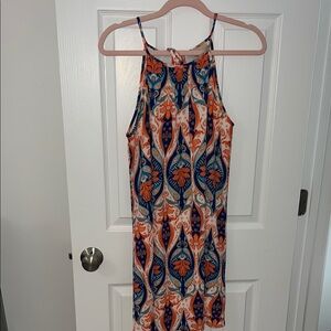 Allison Joy Orange and Blue Paisley Mini Dress